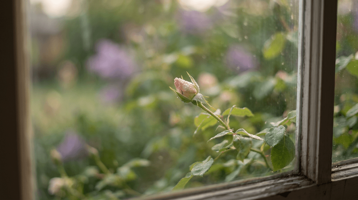 A single delicate flower bud in soft morning light, symbolizing quiet resilience