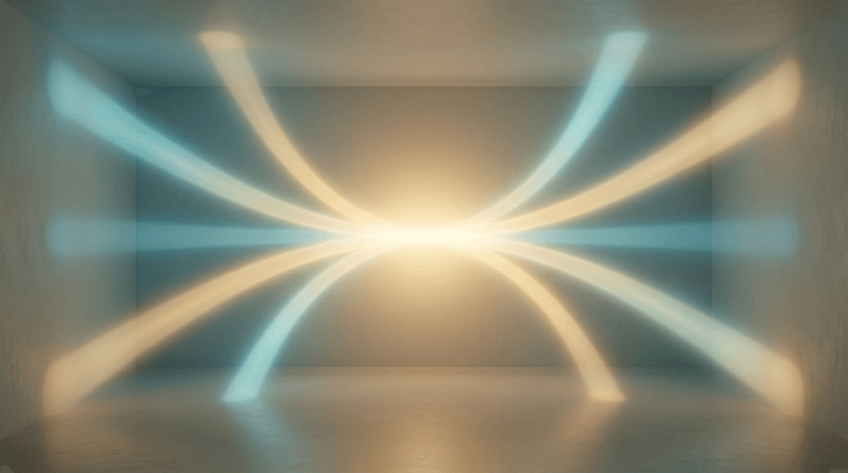 Multiple soft beams of light converging into a warm center, representing different paths to comfort