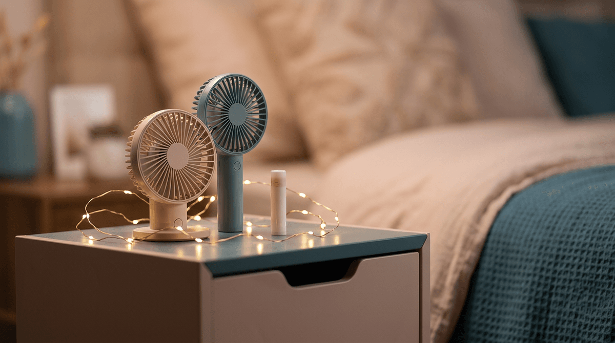 Comforting items arranged on a side table including fairy lights and lip balm, suggesting practical preparation